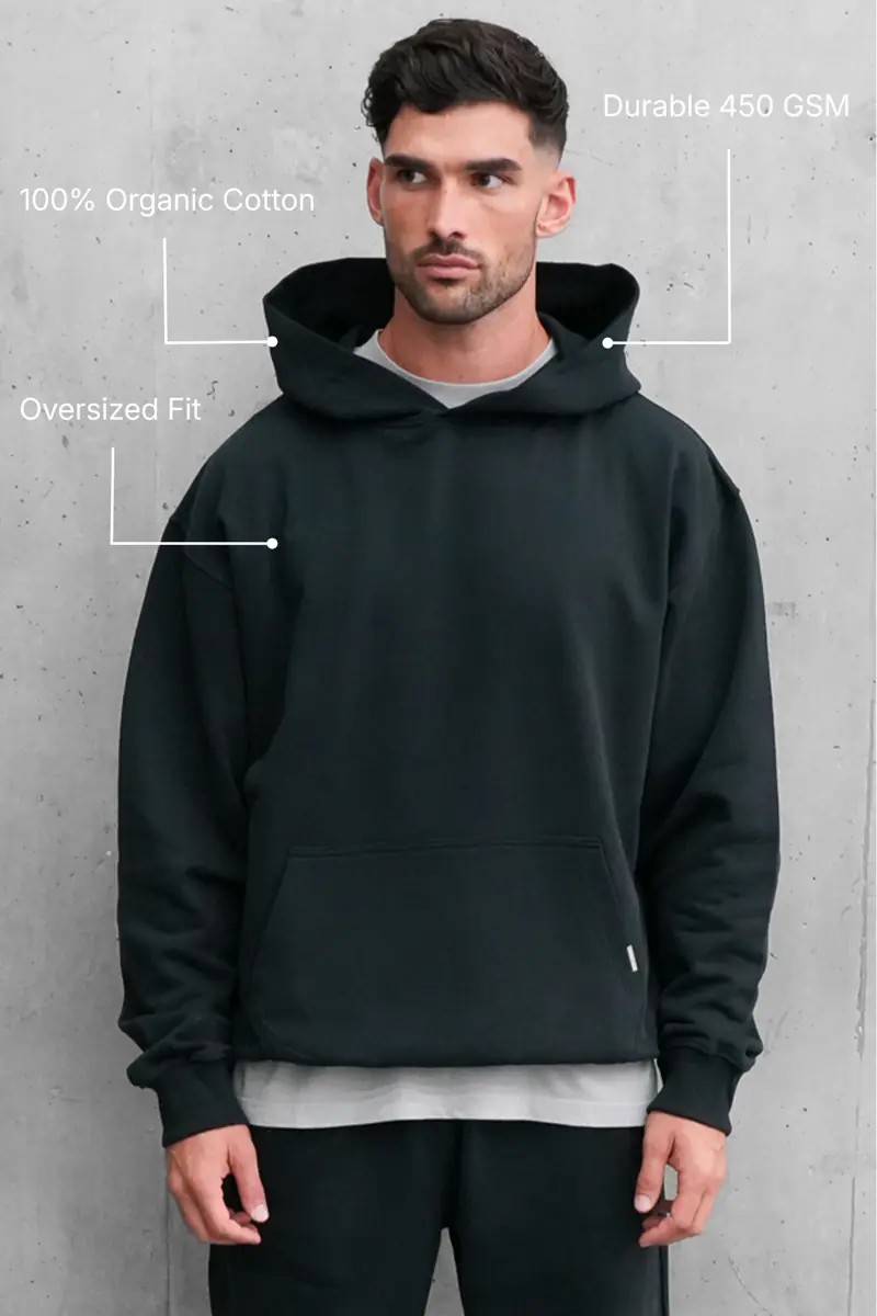 Sustainable Loopback Organic Cotton Hoodie - Black